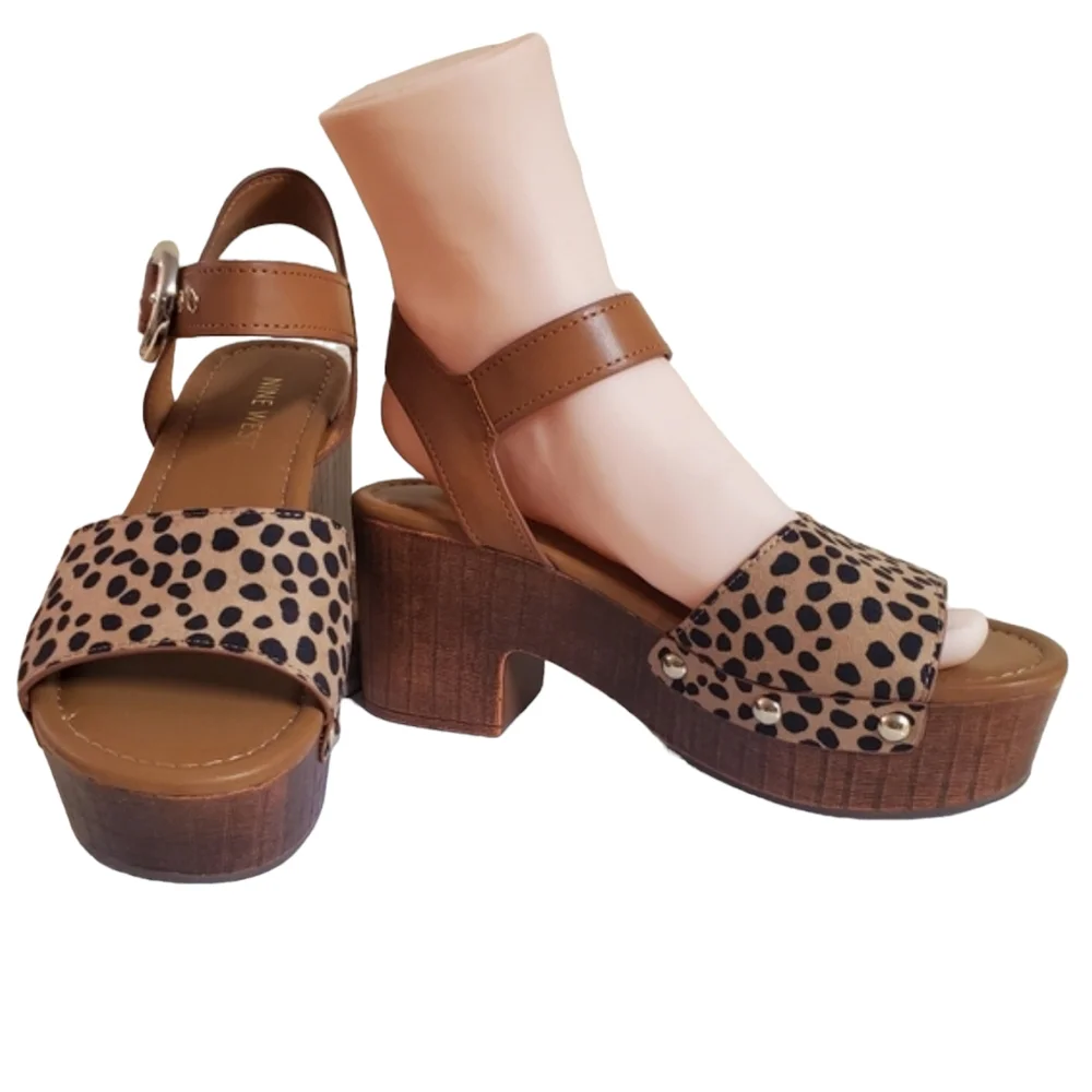 Nine West Jayce 2 Platform Sandals Womens 5M Animal Print Ankle Straps Sandals